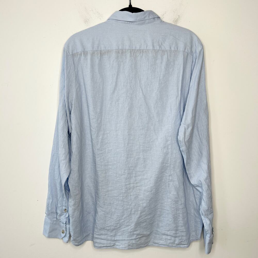 TED BAKER Button Down Shirt Mens Size 3XL Linen Blend Blue Wedding Guest Party - Picture 5 of 7